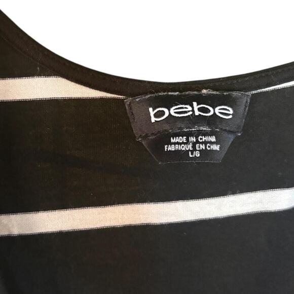 Bebe Striped Black/White Y2K Cut Out Rhinestone Baby Tee - Picture 3 of 5